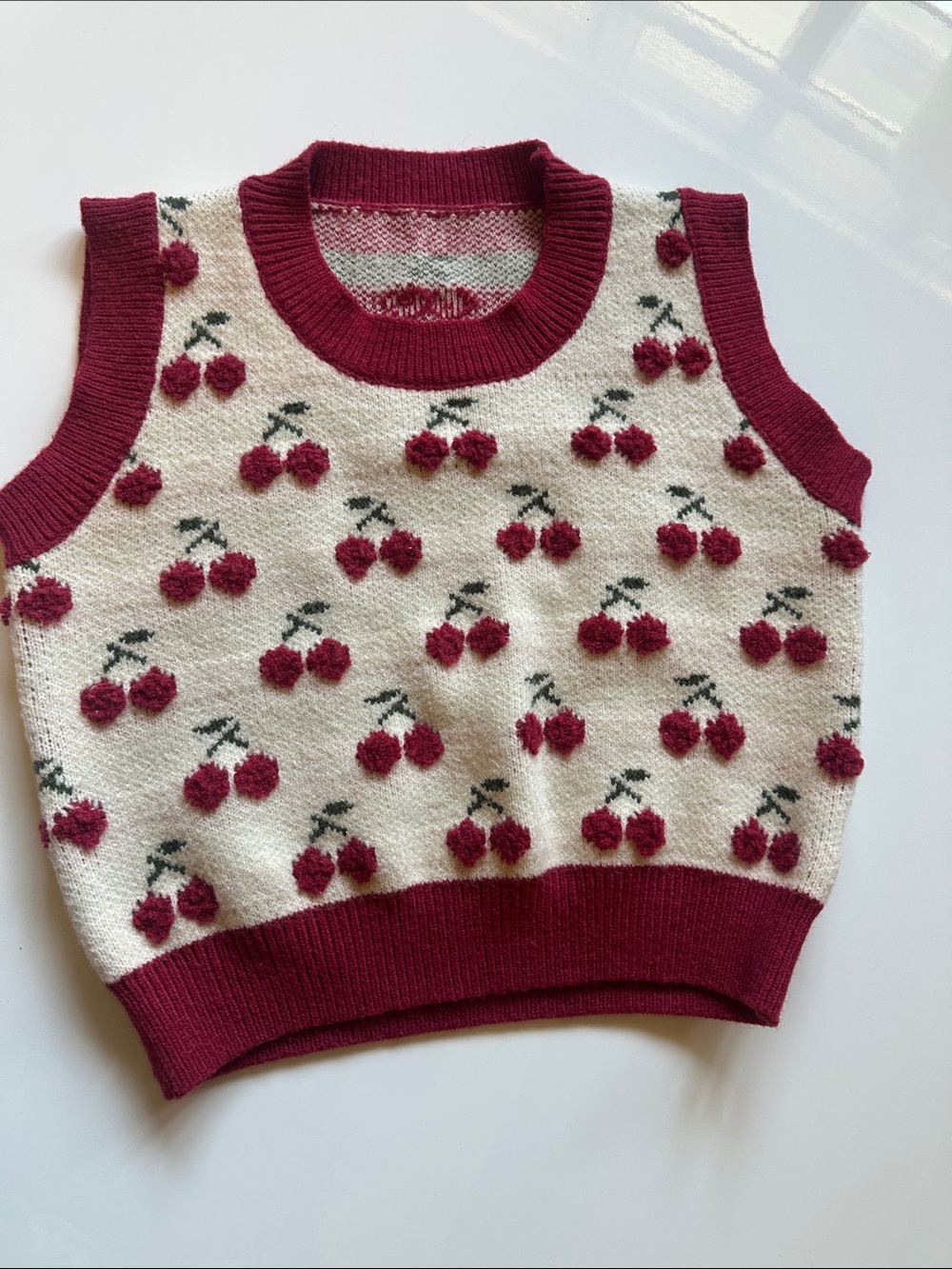 Cider Cherry Knit Vest - Cream and Burgundy